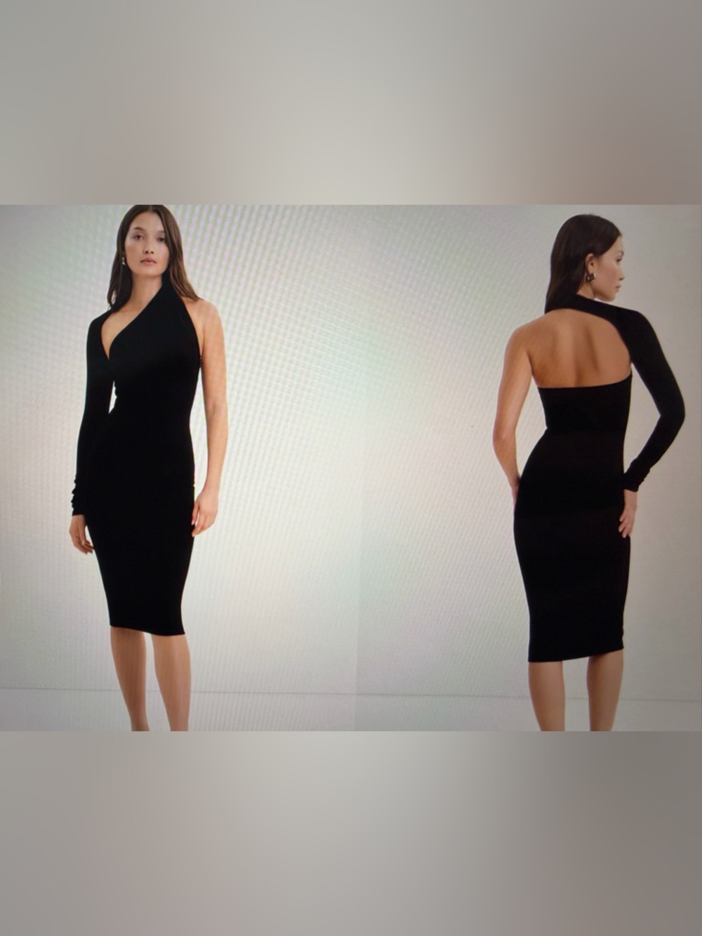 Marcella NYC Manhattan Asymmetrical One-Shoulder Midi Black Dress - Picture 6 of 6